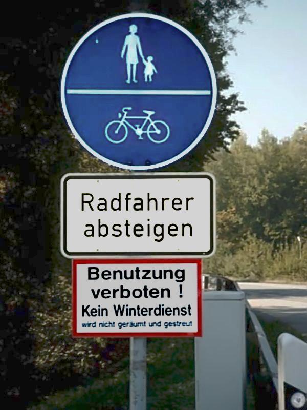 Benutzungsverbot eines benutzungspflichtigen Geh-/Radweges!!!